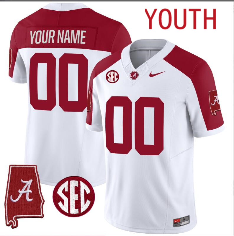 Youth Alabama Crimson Tide Vapor Limited white Custom 2024 Nike NCAA Jersey 5